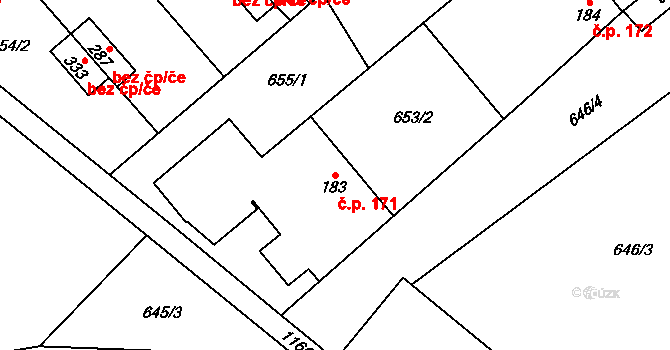 Krumsín 171 na parcele st. 183 v KÚ Krumsín, Katastrální mapa