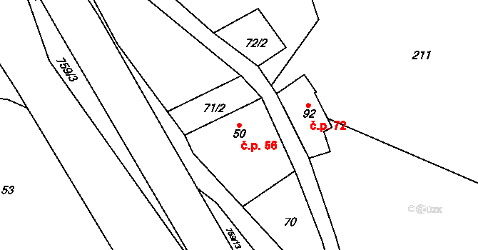 Hamry 56, Plumlov na parcele st. 50 v KÚ Hamry, Katastrální mapa