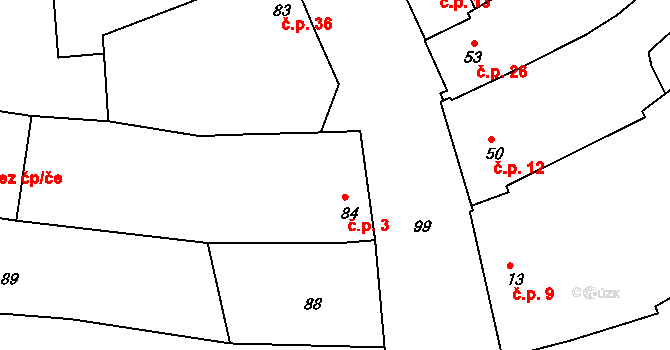 Radkova Lhota 3 na parcele st. 84 v KÚ Radkova Lhota, Katastrální mapa