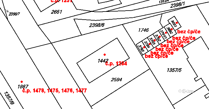 Hranice I-Město 1284, Hranice na parcele st. 1442 v KÚ Hranice, Katastrální mapa
