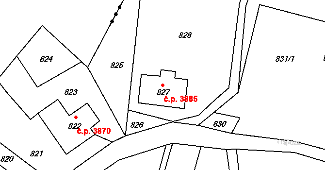 Vrkoslavice 3885, Jablonec nad Nisou na parcele st. 827 v KÚ Vrkoslavice, Katastrální mapa