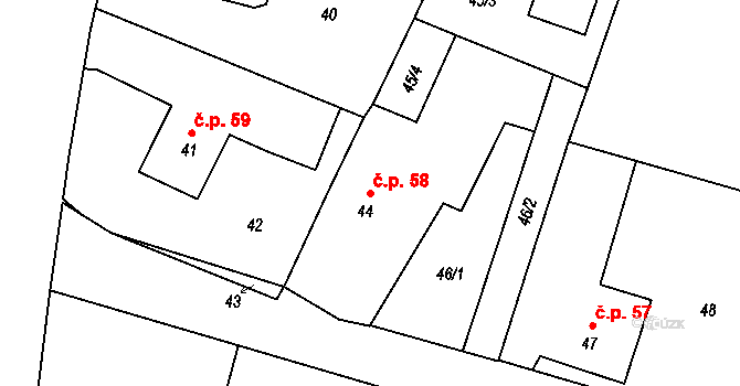 Pávov 58, Jihlava na parcele st. 44 v KÚ Pávov, Katastrální mapa