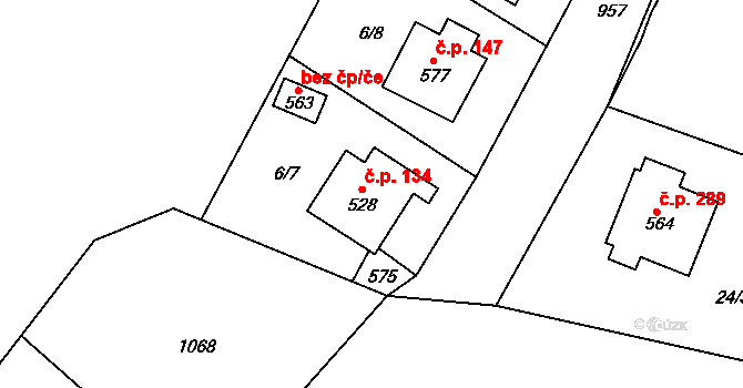 Rožďalovice 134 na parcele st. 528 v KÚ Rožďalovice, Katastrální mapa