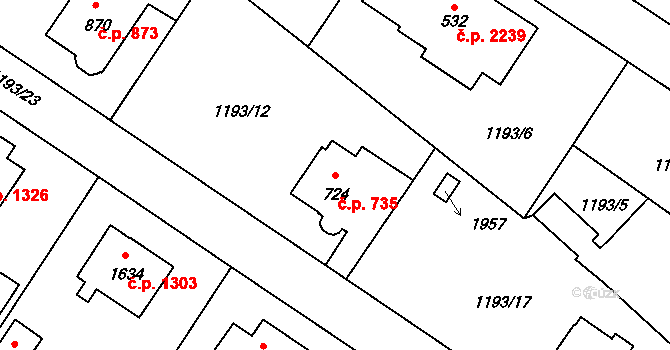 Říčany 735 na parcele st. 724 v KÚ Říčany u Prahy, Katastrální mapa