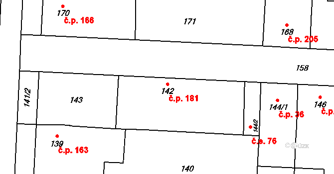 Kobylnice 181 na parcele st. 142 v KÚ Kobylnice u Brna, Katastrální mapa