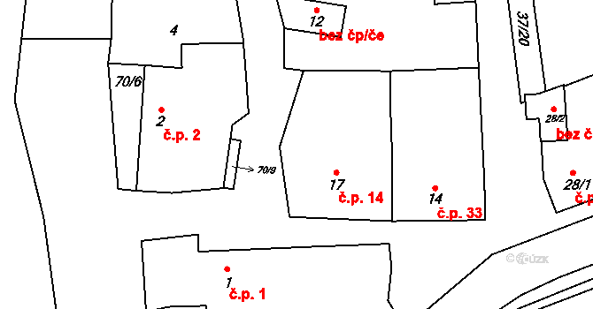 Osluchov 14, Žižice na parcele st. 17 v KÚ Osluchov, Katastrální mapa