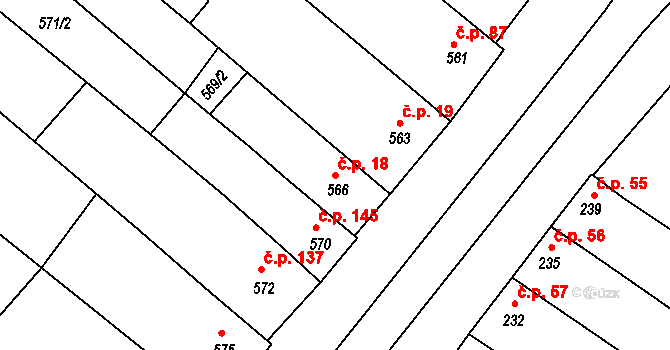 Milokošť 18, Veselí nad Moravou na parcele st. 566 v KÚ Milokošť, Katastrální mapa