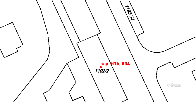 Chropyně 614,615 na parcele st. 1192/2 v KÚ Chropyně, Katastrální mapa