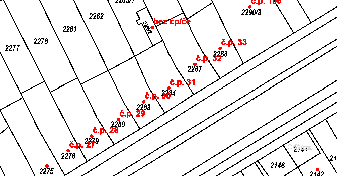 Nouzka 31, Vyškov na parcele st. 2284 v KÚ Vyškov, Katastrální mapa