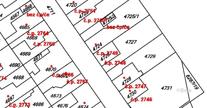 Kladno 2748 na parcele st. 4726 v KÚ Kladno, Katastrální mapa