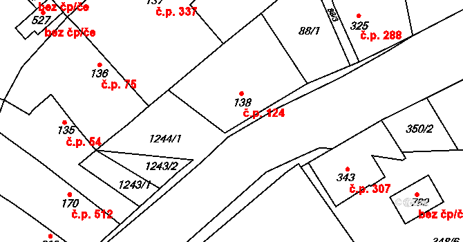Cerhenice 124 na parcele st. 138 v KÚ Cerhenice, Katastrální mapa