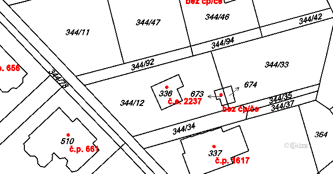 Struhařov 2237, Kamenice na parcele st. 336 v KÚ Štiřín, Katastrální mapa