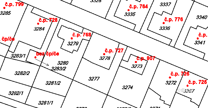 Děčín VI-Letná 727, Děčín na parcele st. 3278 v KÚ Podmokly, Katastrální mapa