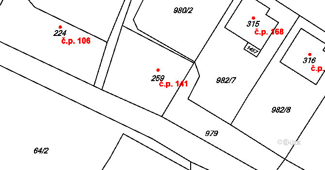 Vojice 141, Podhorní Újezd a Vojice na parcele st. 259 v KÚ Vojice, Katastrální mapa