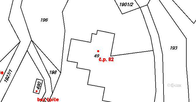 Líšnice 82 na parcele st. 49 v KÚ Líšnice, Katastrální mapa