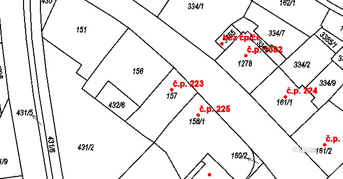 Předměstí 223, Svitavy na parcele st. 157 v KÚ Svitavy-předměstí, Katastrální mapa