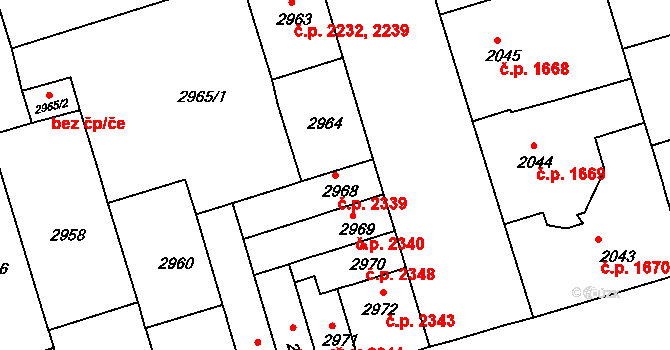 Královo Pole 2339, Brno na parcele st. 2968 v KÚ Královo Pole, Katastrální mapa