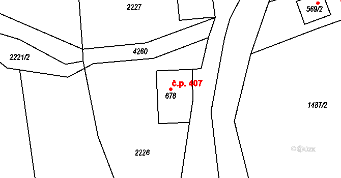 Heřmanovice 407 na parcele st. 678 v KÚ Heřmanovice, Katastrální mapa