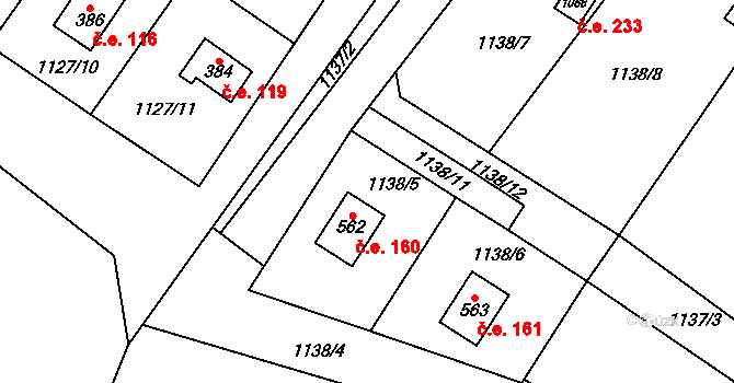 Skalice 160, Frýdek-Místek na parcele st. 562 v KÚ Skalice u Frýdku-Místku, Katastrální mapa