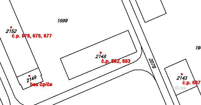 Chodov 682,683 na parcele st. 2148 v KÚ Dolní Chodov, Katastrální mapa