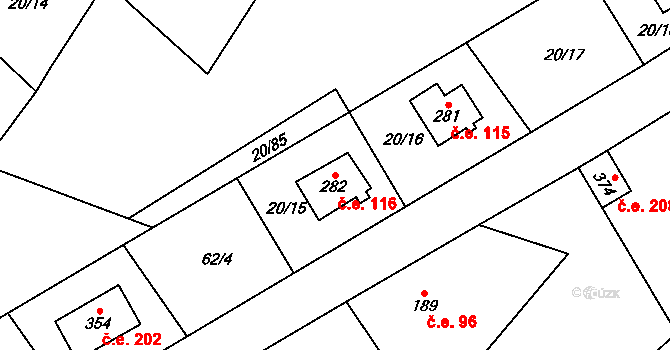 Háj 116, Loučná pod Klínovcem na parcele st. 282 v KÚ Háj u Loučné pod Klínovcem, Katastrální mapa