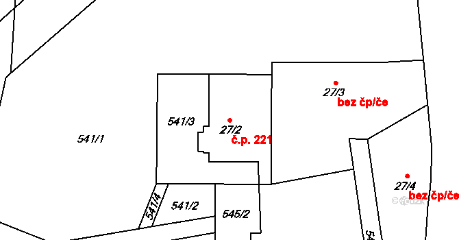 Lukavice 221 na parcele st. 27/2 v KÚ Lukavice u Rychnova nad Kněžnou, Katastrální mapa