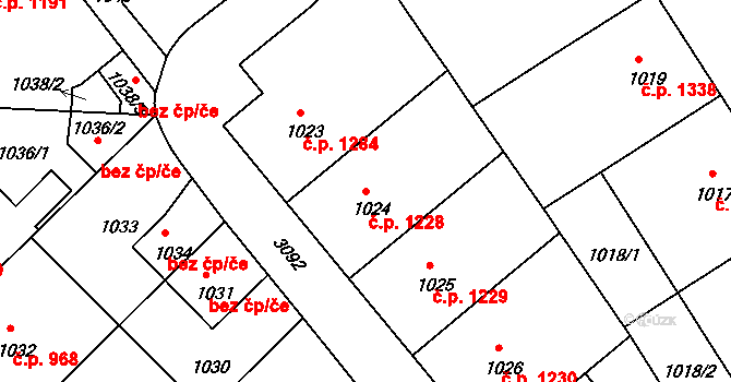 Nusle 1228, Praha na parcele st. 1024 v KÚ Nusle, Katastrální mapa