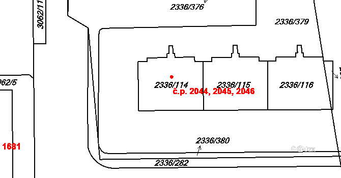 Chodov 2044,2045,2046, Praha na parcele st. 2336/114 v KÚ Chodov, Katastrální mapa