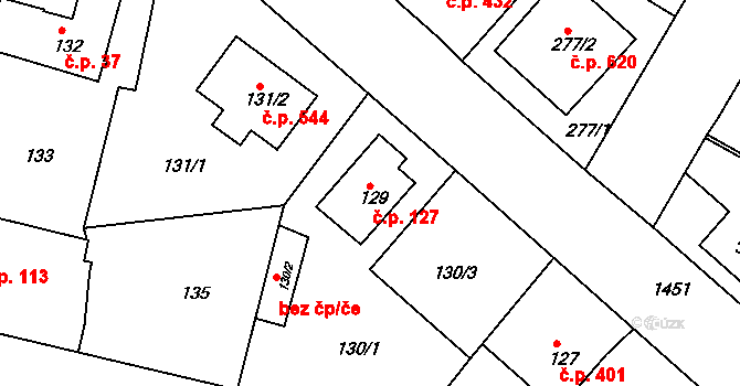 Řepy 127, Praha na parcele st. 129 v KÚ Řepy, Katastrální mapa