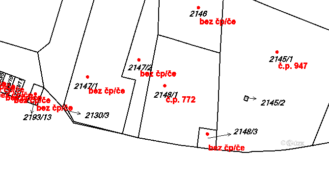 Vršovice 772, Praha na parcele st. 2148/1 v KÚ Vršovice, Katastrální mapa