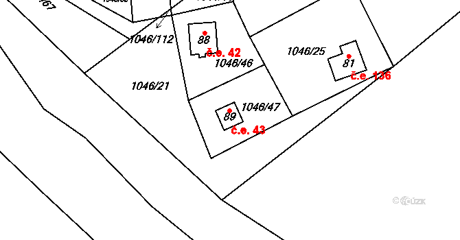 Líchovy 43, Dublovice na parcele st. 89 v KÚ Líchovy, Katastrální mapa