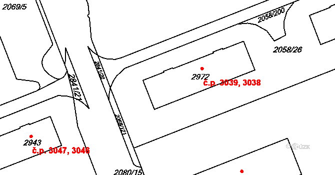 Hodonín 3038,3039 na parcele st. 2972 v KÚ Hodonín, Katastrální mapa