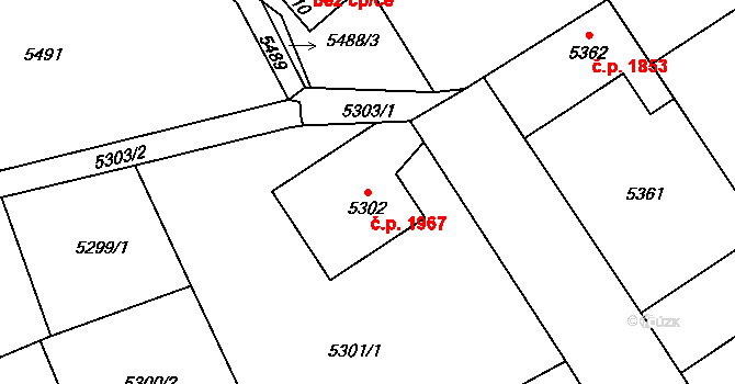 Chomutov 1967 na parcele st. 5302 v KÚ Chomutov I, Katastrální mapa