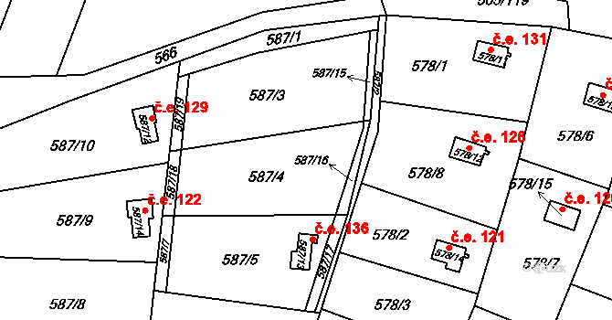 Kanice 127 na parcele st. 587/4 v KÚ Kanice, Katastrální mapa