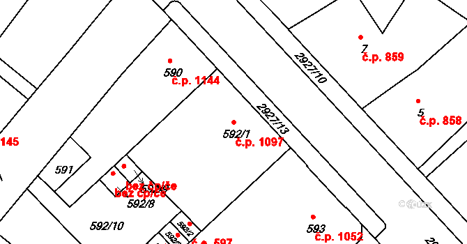 Rumburk 1 1097, Rumburk na parcele st. 592/1 v KÚ Rumburk, Katastrální mapa