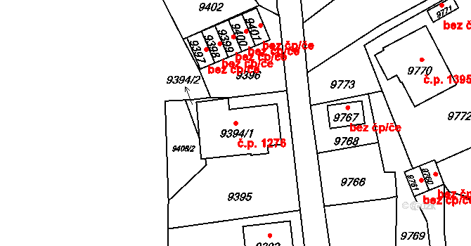 Vsetín 1276 na parcele st. 9394/1 v KÚ Vsetín, Katastrální mapa