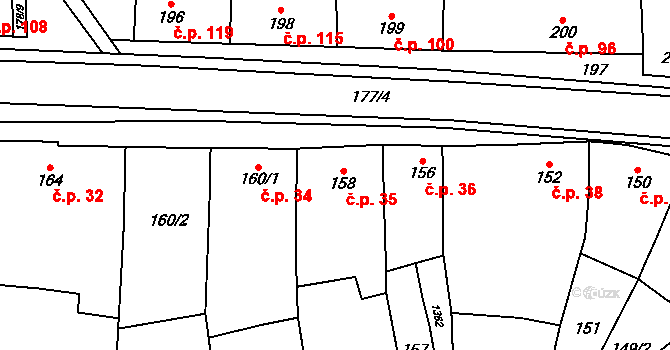 Malešovice 35 na parcele st. 158 v KÚ Malešovice, Katastrální mapa