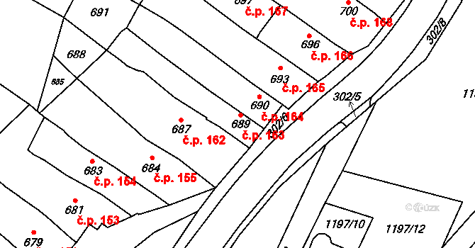 Pozořice 163 na parcele st. 689 v KÚ Pozořice, Katastrální mapa