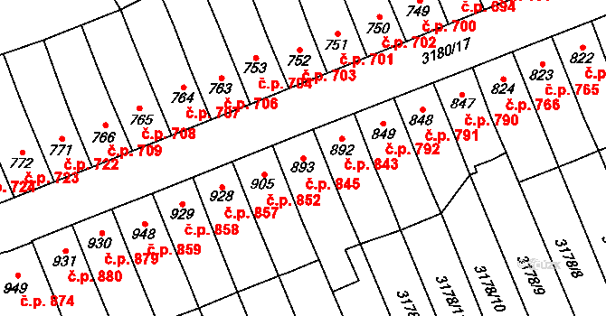 Česká Třebová 845 na parcele st. 893 v KÚ Česká Třebová, Katastrální mapa