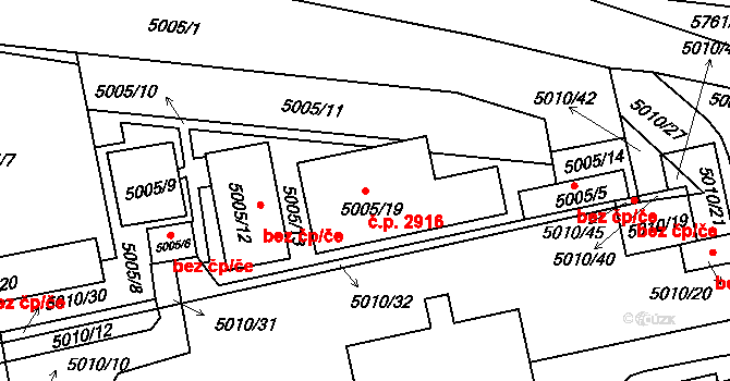 Tábor 2916 na parcele st. 5005/19 v KÚ Tábor, Katastrální mapa