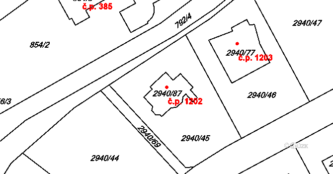 Sedlčany 1202 na parcele st. 2940/87 v KÚ Sedlčany, Katastrální mapa