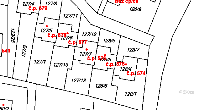 Krmelín 575 na parcele st. 128/3 v KÚ Krmelín, Katastrální mapa