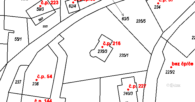 Jinačovice 216 na parcele st. 235/3 v KÚ Jinačovice, Katastrální mapa