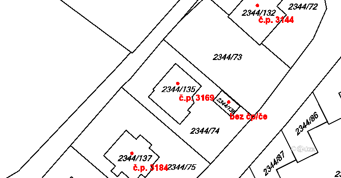 Teplice 3169 na parcele st. 2344/135 v KÚ Teplice, Katastrální mapa