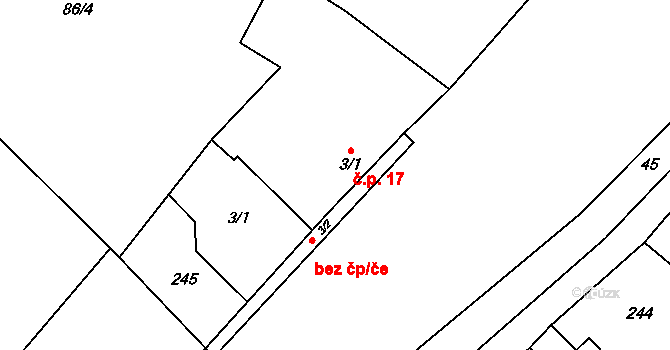 Přívlaky 17, Žiželice na parcele st. 3/1 v KÚ Přívlaky, Katastrální mapa
