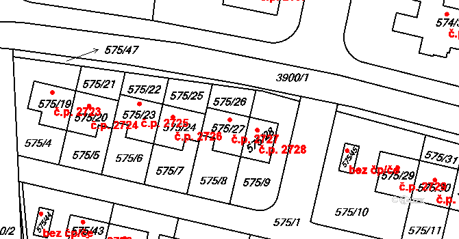 Horní Počernice 2727, Praha na parcele st. 575/27 v KÚ Horní Počernice, Katastrální mapa