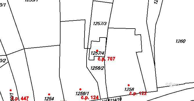 Lednice 707 na parcele st. 1257/4 v KÚ Lednice na Moravě, Katastrální mapa