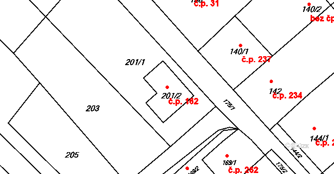 Kobeřice u Brna 162 na parcele st. 201/2 v KÚ Kobeřice u Brna, Katastrální mapa