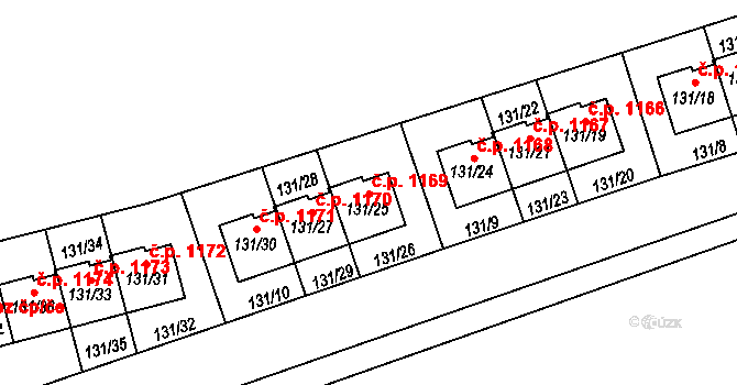 Černice 1169, Plzeň na parcele st. 131/25 v KÚ Černice, Katastrální mapa