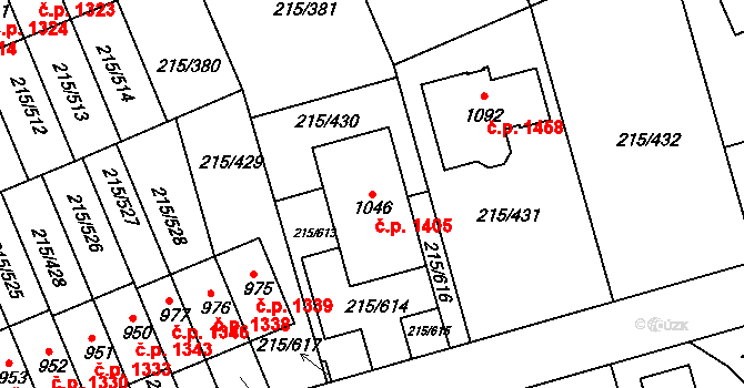 Rudná 1405 na parcele st. 1046 v KÚ Hořelice, Katastrální mapa